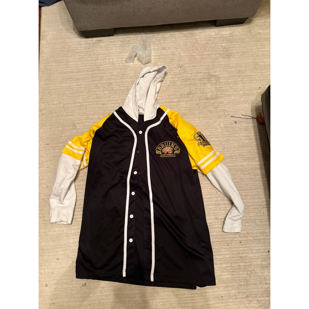 Boston Bruins Centennial 100th Anniversary STH Hooded Jersey Mens Medium Black